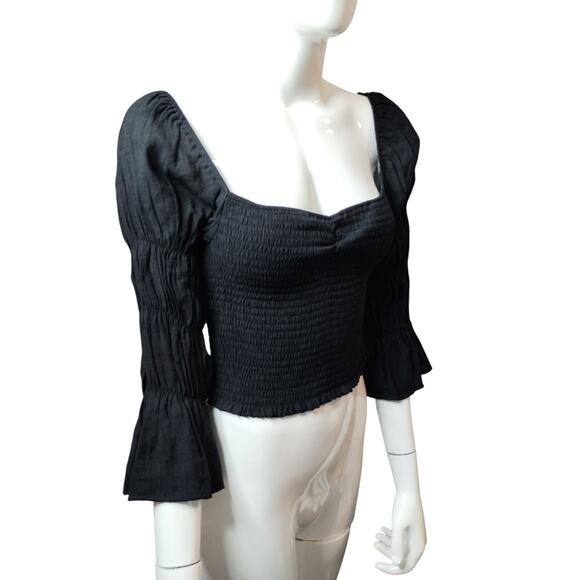 Lulus Tops - Lulus Women's size M Savia Black Smocked Puff‎ Sleeve Crop Whimsigoth Witchy Top